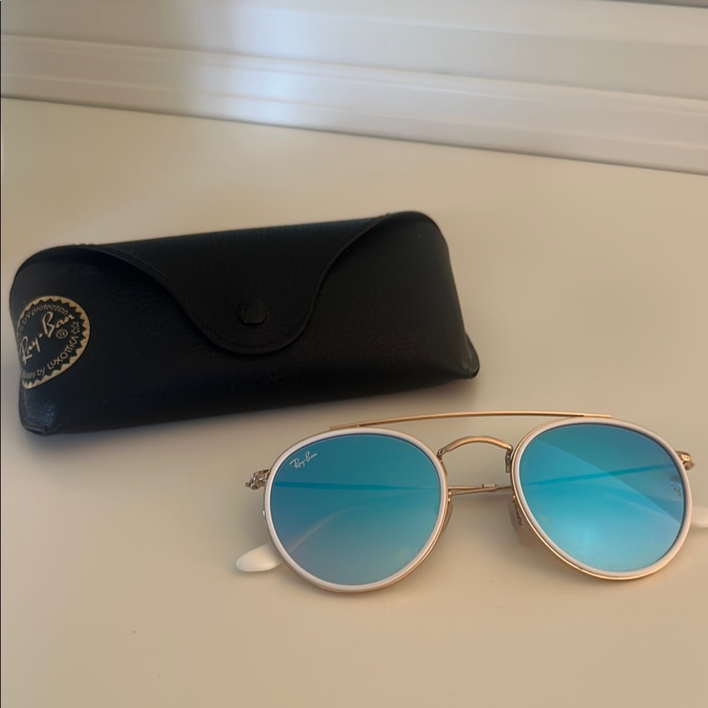 Ray-Ban Gold and Blue Aviator Sunglasses